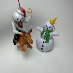 VTG Jack In The Box Restaurant Christmas Ornament Lot Snowman Reindeer Promo 2pc